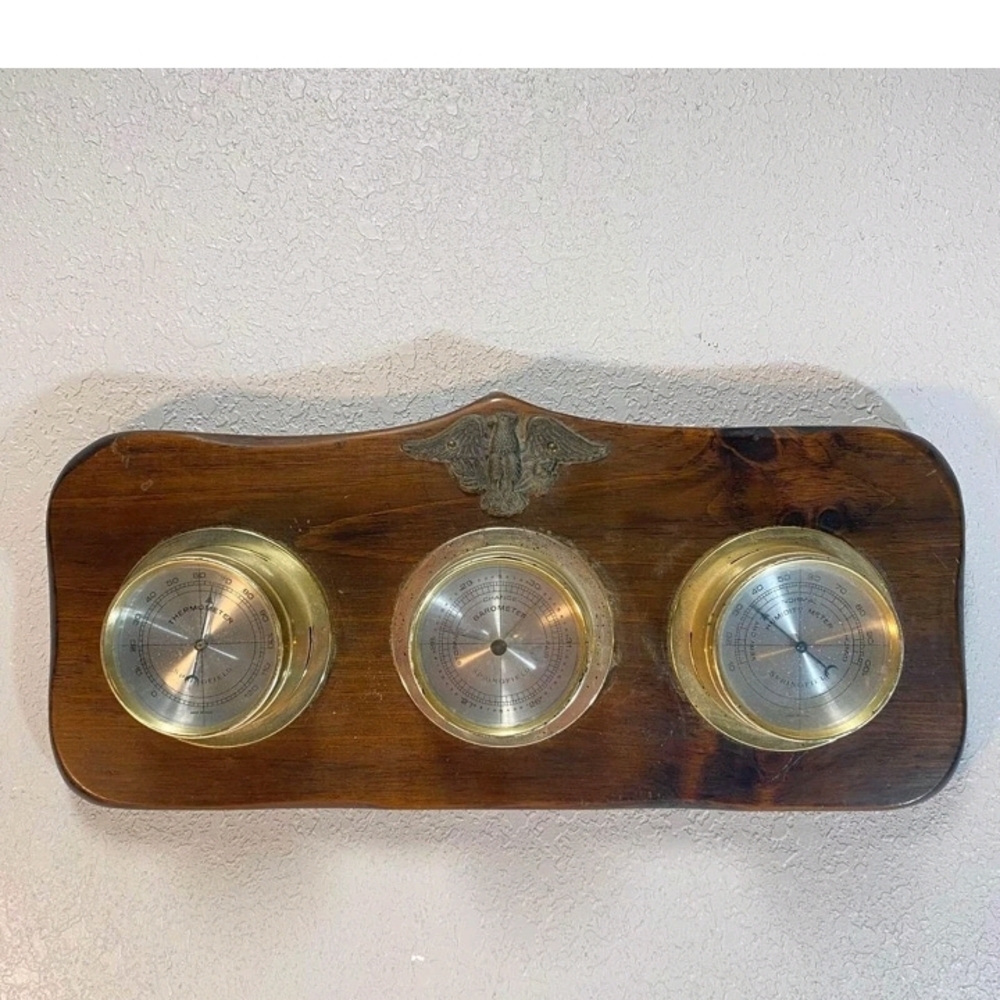 Wooden Weather Station with Brass Instruments